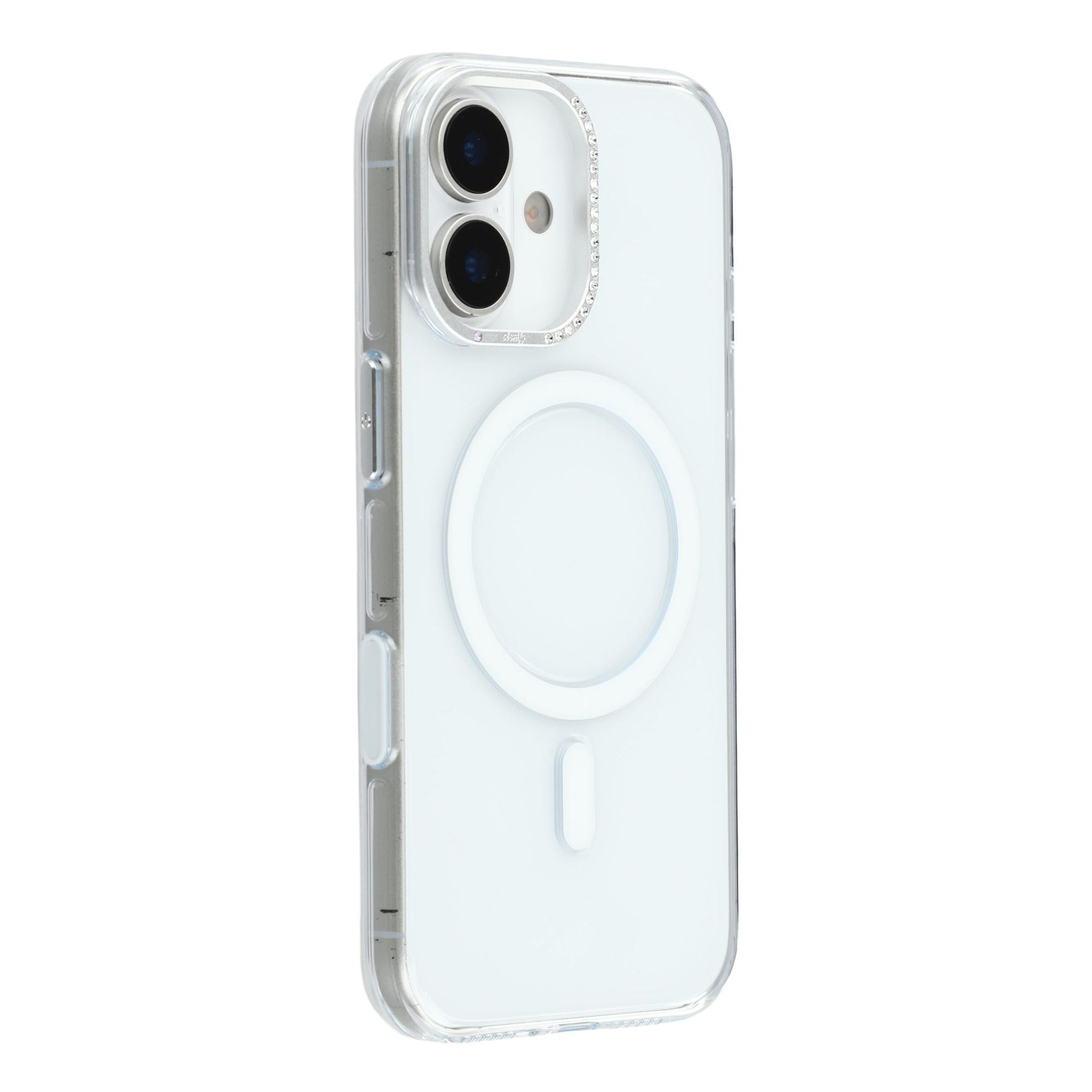 

JAUCASE For iPhone 17 Magnetic Case Clear PC Phone Cover with Rhinestone Lens Frame/AI Button A
