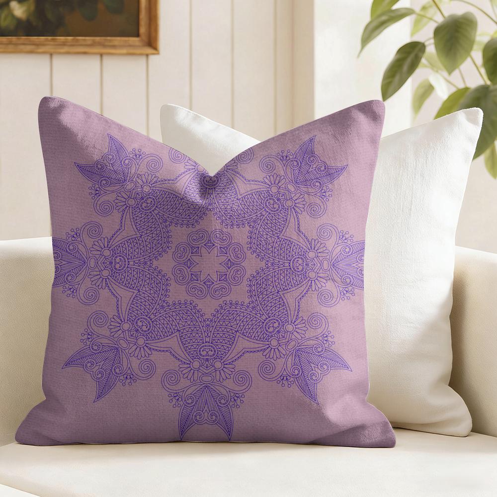 Mandala Böhmisch Ethnisch Kissenbezug Natürliche Leinen Doppelseitiger Druck Dekokissenbezug für Sofa Couch Heimdeko