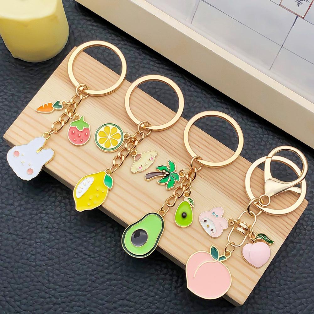 Korean Cartoon-Style Fruit Keychain Ornament: Peach, Avocado, Lemon Design