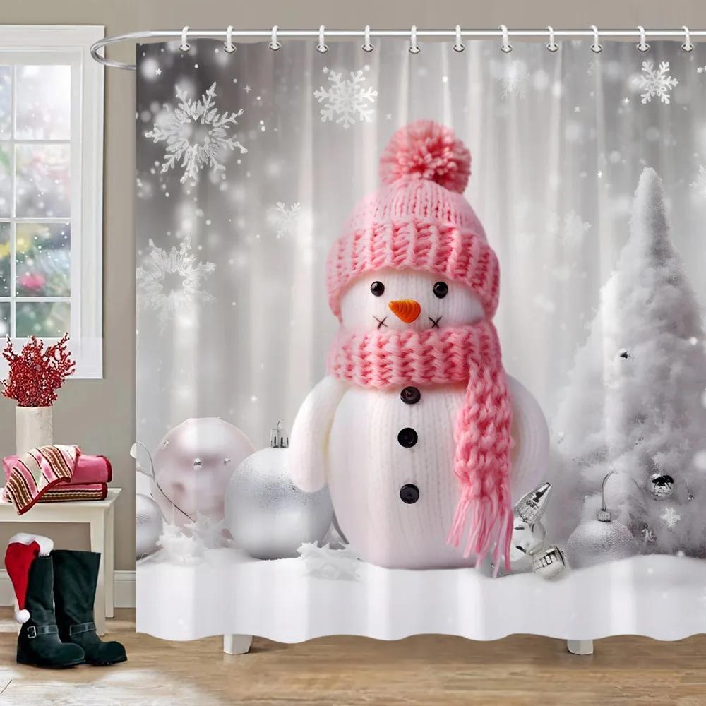 Christmas Elf Shower Curtain Rug Bathroom Set Snowman Fawn Xmas Gift Happy New Year Shower Curtain Set Bathroom Decoration