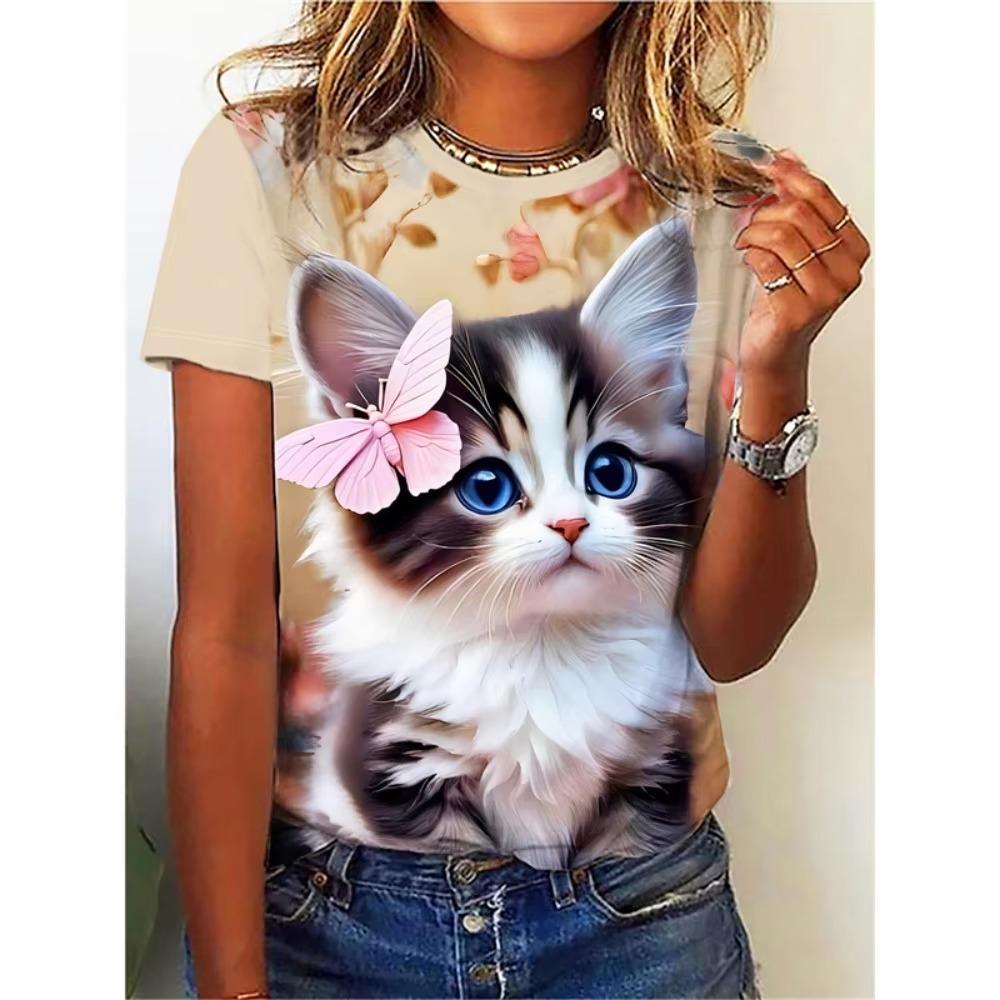 

Funny Cat Pattern Children s T-Shirt Girl Cute Animal 3D Printed Fashion Top Short Sleeve Tee Summer Children Clothes Girl Tops S