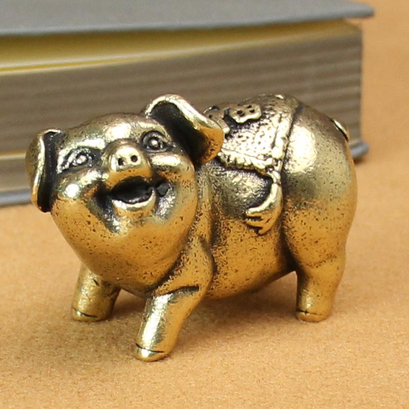 

Retro pure copper zodiac pig brass home decoration small ornament antique bronze craft collectible handle