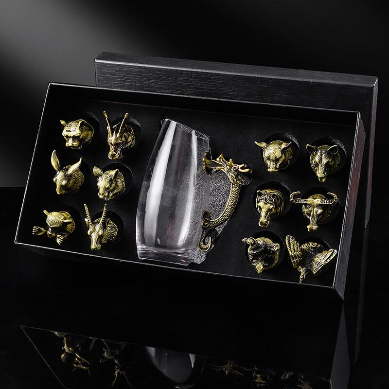 Bronze Glass Baijiu Wine Decanter & 12 Cup Set