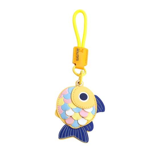 

Keychain Pendant Little Fish Faux Leather Card Holder with Lanyard Colorful Fish Scale Shaped Double-Purpose School Bag Key Pendant жёлтый