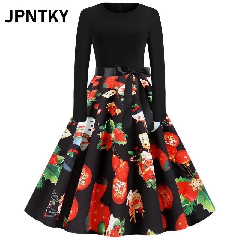 JPNTKY Fashion Spring Autumn O-Neck Long Sleeve Casual Dresses