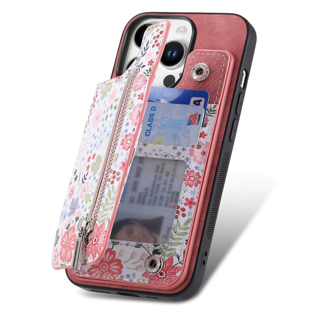 D10 For iPhone 16 Pro Case Pattern Kickstand Wallet Leather+TPU Phone Cover RFID Blocking
