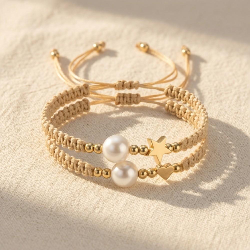 Pearl Bead Star-Shaped Bracelet Adjustable Casual Bracelet Bangle Woven Bracelet  Men