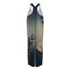 Women's Summer Strappy Pants Floral Print Vintage Jumpsuit ,Non-Adjustable Straps,