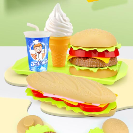 Simulation Fast Food Hamburger French Fries Kitchen Model Kids Pretend Play Toy