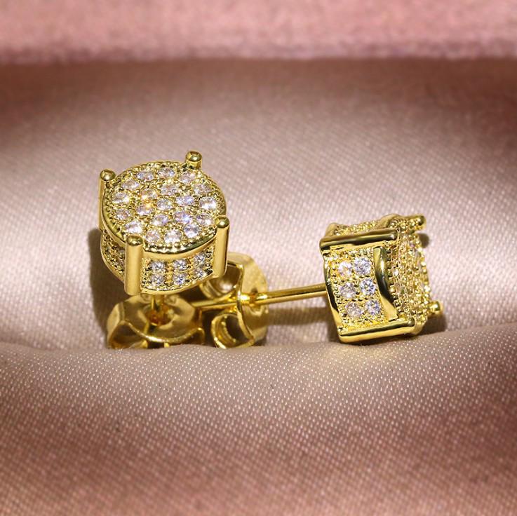 Four-Claw Zircon Stud Earrings: Retro European & American Style, Micro-Inlaid, Full-Diamond Design золотой