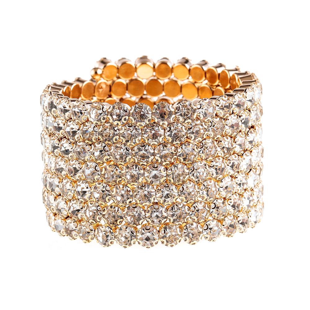 Rhinestone Elastic Arm Bracelet for Bride's Hand - Multi-Row Performance Jewelry B330