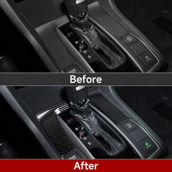 Carbon Fiber Interior Gear Shift Panel Cover Trim For Honda Civic 2016- 2017