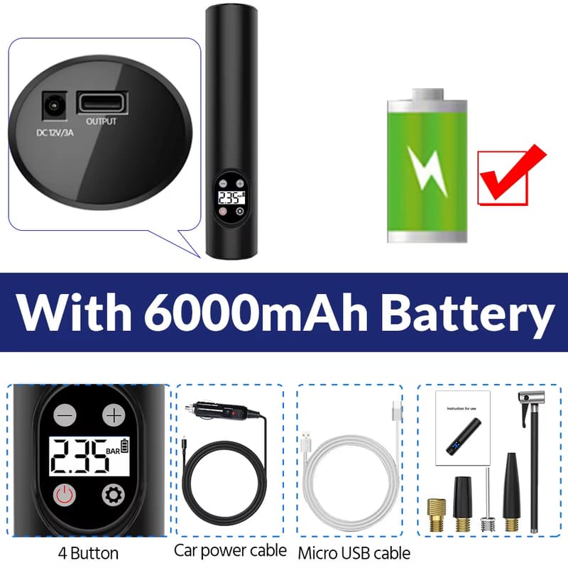 Small Wireless Air Pump Air Compressor for Bicycle Car Tire Inflator Portable Rechargeable Outdoor 150PSI Motorcycle Electric Vehicle Air Pump