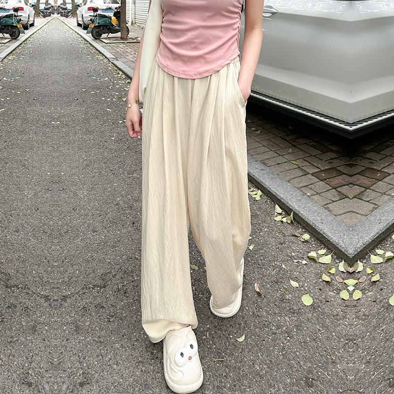 Women s High Waist Wide Leg Pants Loose Lazy Style Draped Palazzo Casual Trousers S