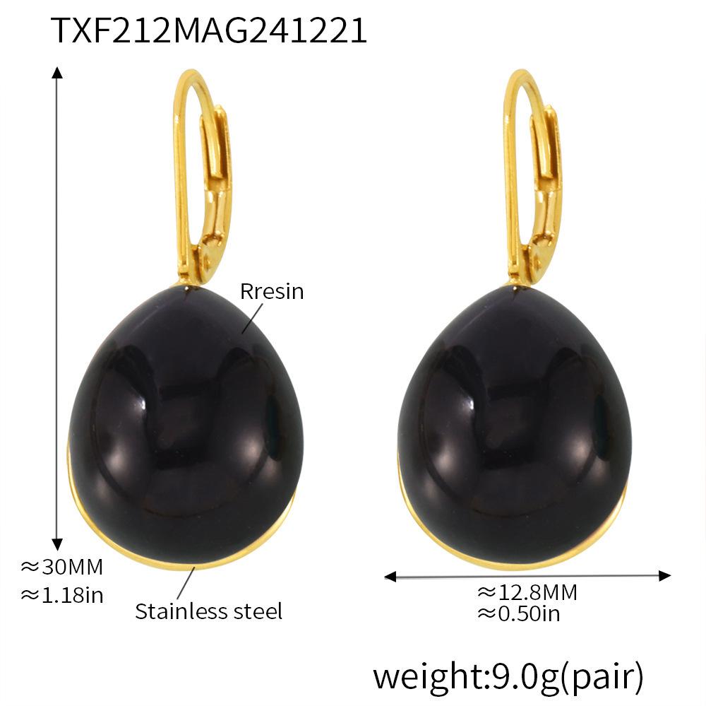 Qiong Yao Multicolor Resin Water Drop Earrings: Stainless Steel Light Luxury, Autumn/Winter Fashion for Women