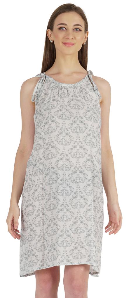 Moomaya Summer Beach Wear Short Dress For Womens Printed Sleeveless Tie-Up Midi