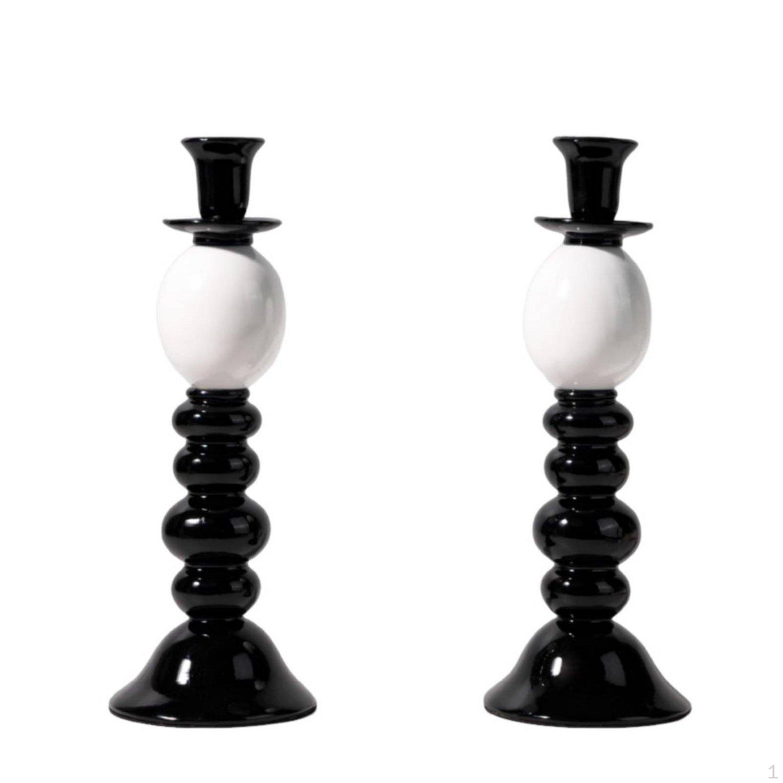 2 Pieces Black and White Candle Stand Minimalist Geometric Candlestick Decorative Abstract
