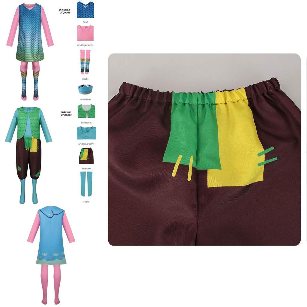 Niedliches Fantasy Trolls Cosplay Kostüm Mohn Kleid Anime Halloween Bühnenoutfit