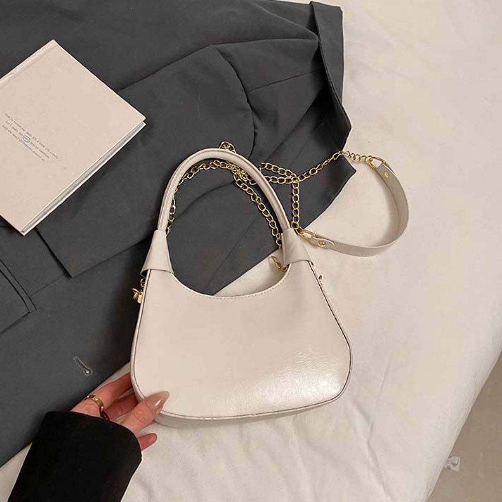 Handtasche mit großer Kapazität, Französische Unterarmtasche, Unifarben, Texturiert, Klassische PU Hobo-Tasche, Party