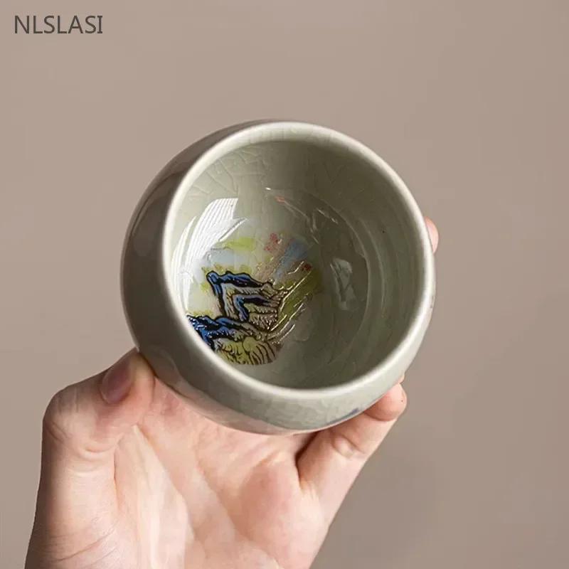140Ml Exquisite Ice Crack Glaze Ceramic Tea Cups Hand-Painted Porcelain Master Cup Exquisite Teacup Tea Accessories 1Pcs Tea Cup