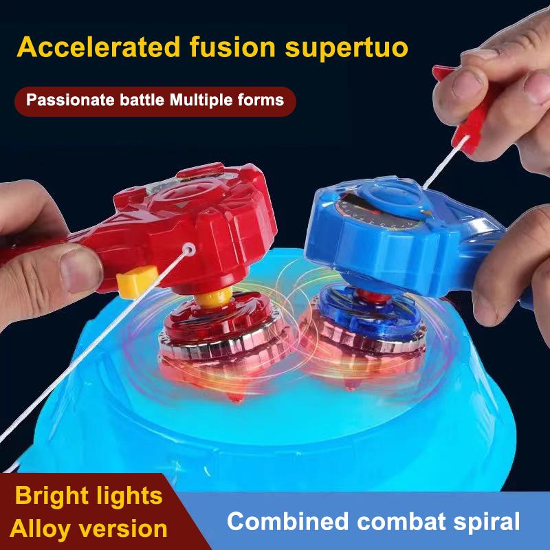 1 Set Magic Glitter Spinning Top Kids Xmas Birthday Gift Luminous Combat Gyroscope Alloy Combination Light Drawstring Gyro