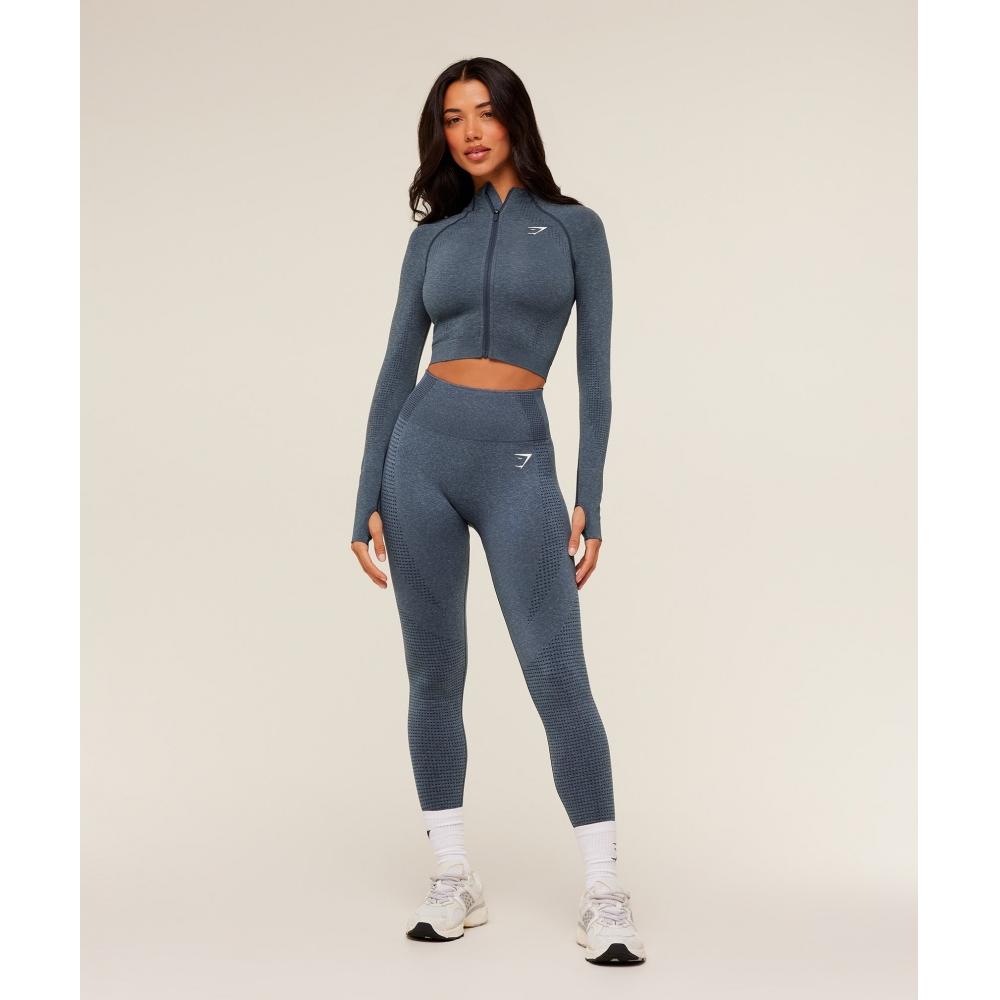 Gymshark Jachetă Vital Midi cu Fermoar Gs Albastru Stealth Melanj B5a9q Ud7x