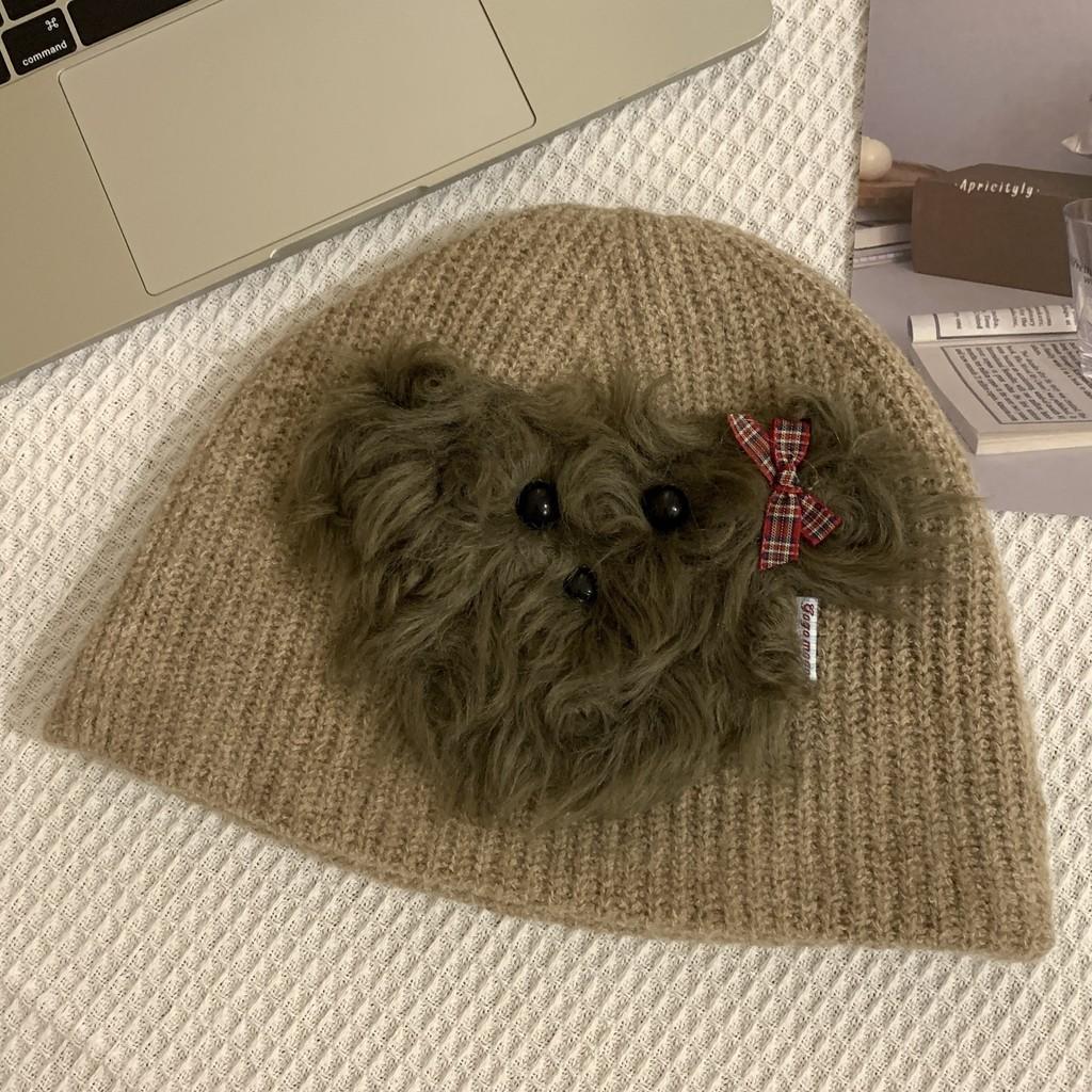 Trendy Dog Knitted Plush Winter Hat For Women Soft And Warm Accessory Fashionable