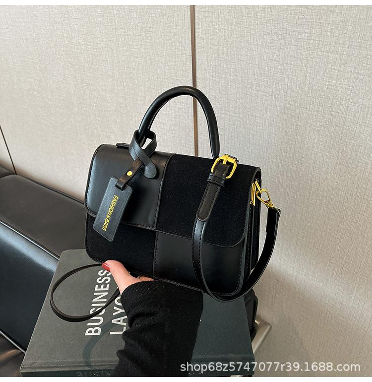 Bag Women's Retro 2025 New Niche Design Splicing Fashion Portable Small Square Bag Premium Shoulder Crossbody Bag
