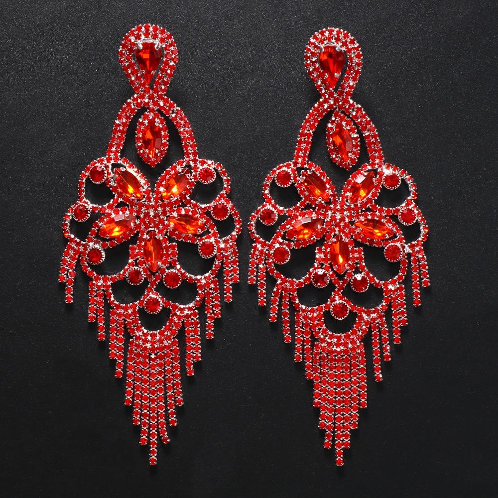 Water Drop Earrings, Exaggerated Fashion Diamond Pattern Fringed Earrings Accessories Women'S Earrings 06