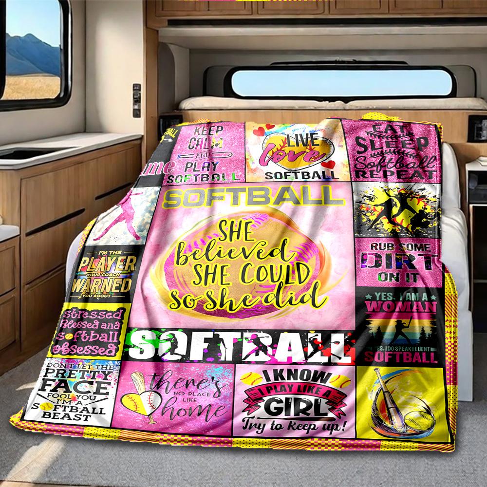 Softball Customize Your Name Rv Blanket Comfortable Soft Lightweight Allseason Multipurpose Blanket For Travel Camping Picnics Sofas Rvs Beds Living