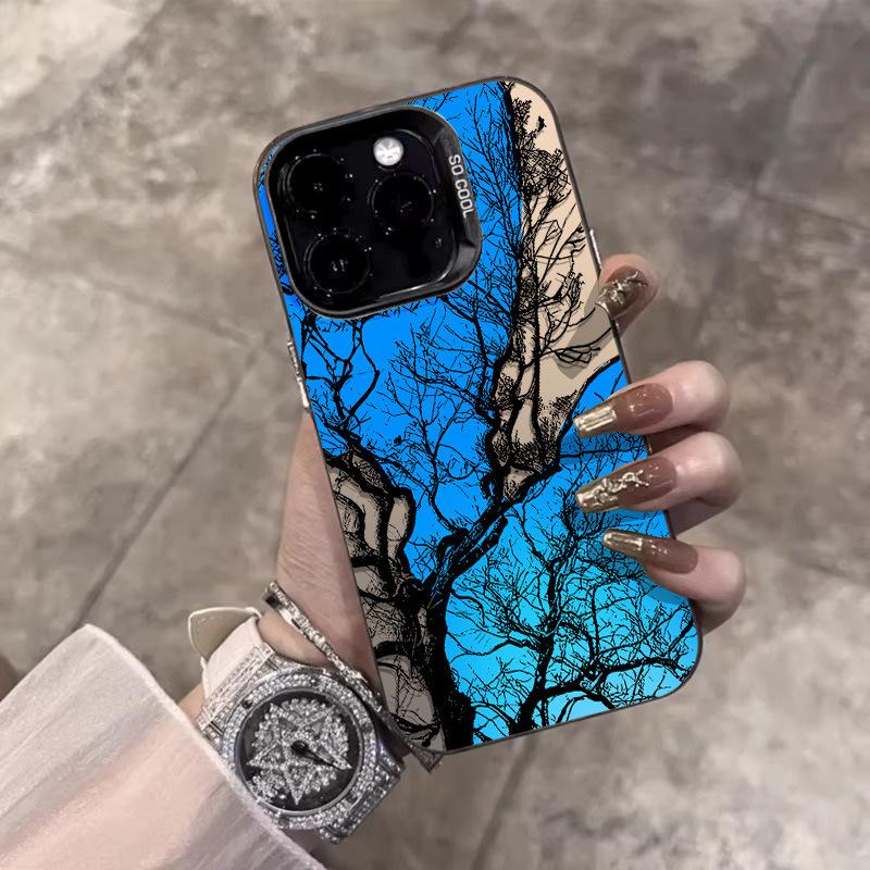 

Blue Sky Withered Tree Silver Phone Case for Apple 15 Pro Max/14/XS - Drop-Proof & Protective iPhone 12 Pro Max