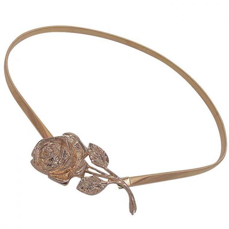 Stylish Rose Metallic Flower Accessory Elastic Waist Belt For Dresses Casual