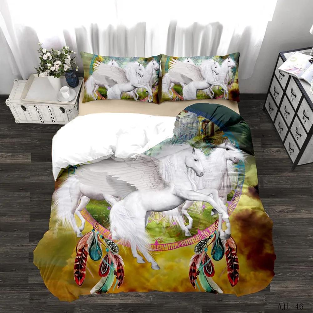 

Pastoral Flowers Animal Unicorn Bedding Set Winter Duvet Cover Sets Reactive Printing Kids Adult Bedding Sets High Quality EU single(135x200cm)