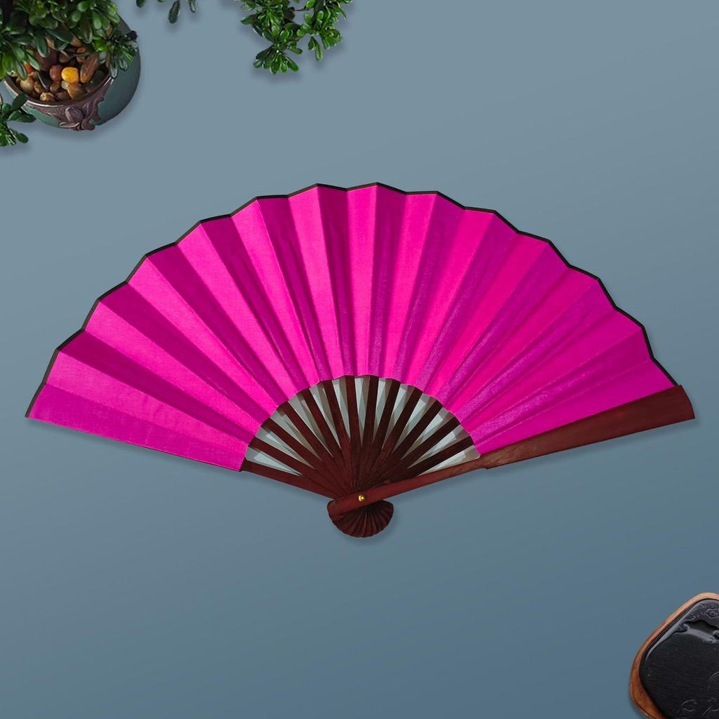 8/10 Inch Men's Silk Folding Fan with Red Bone - Red, Yellow, White & Black Options