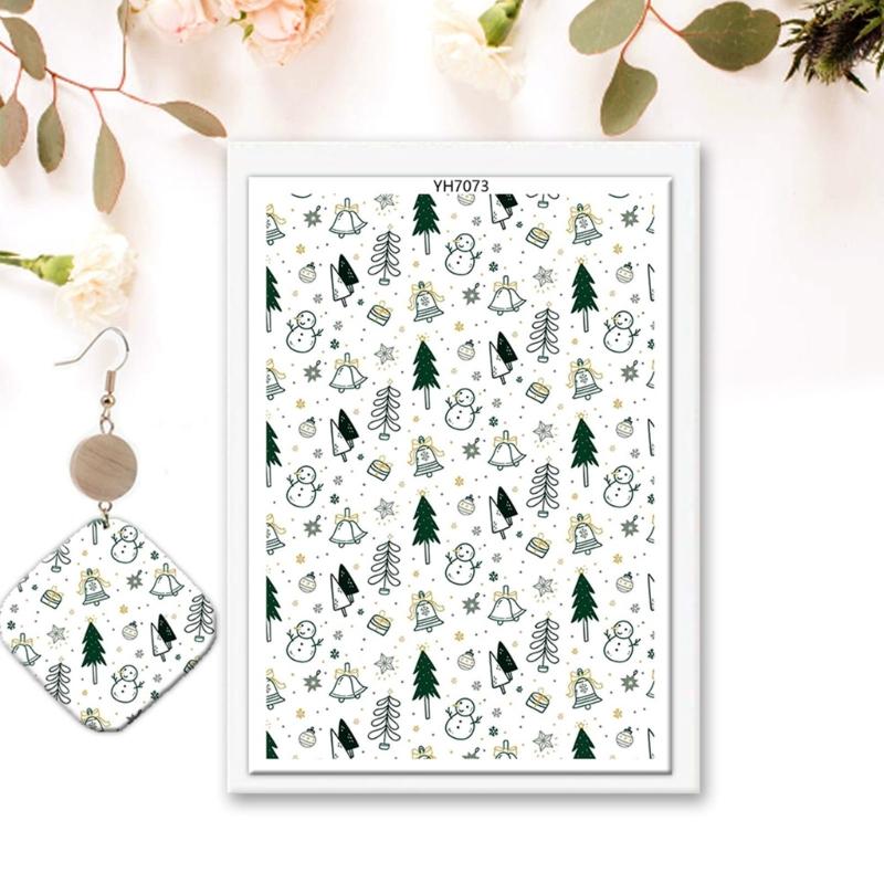 4PCS Christmas Clay Transfer Paper 95x138mm Water Soluble Paper Clay Transfer Sheets for Clay Earring Jewelry Making