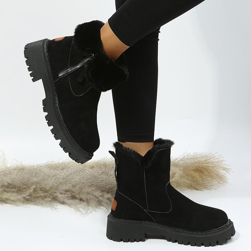 Women's Snow Boots Autumn and Winter European and American Cross-border New Large-size Velvet Thick-soled Thermal Cotton Shoes Martin Boots
