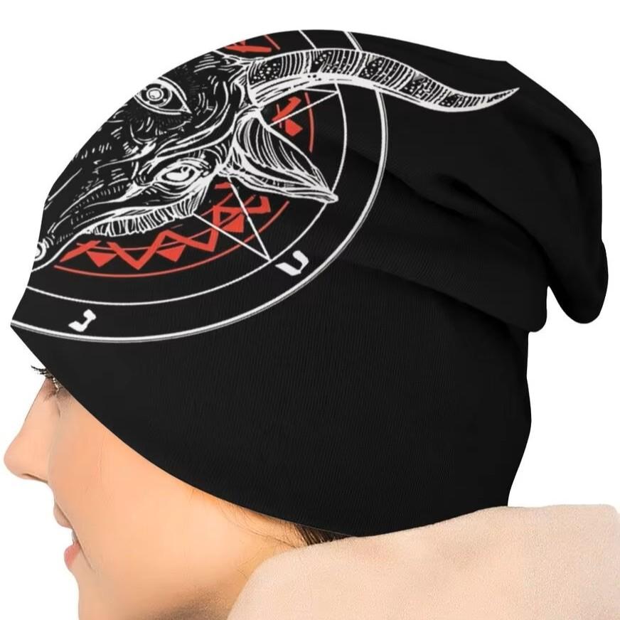 Satanic Baphomet Satan Devil Cap Occult Magic Demon Lucifer Goat Goth Bonnet Hat Print Punk Hip Hop Rock Autumn Winter Beanie Unisex Men Women