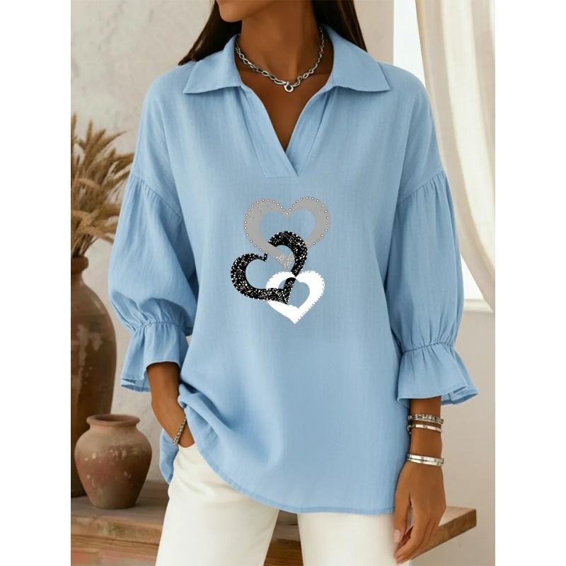 JPNTKY Women's Fashion Casual Summer Spring POLO Neck 3/4 Sleeves Blouses & Shirts