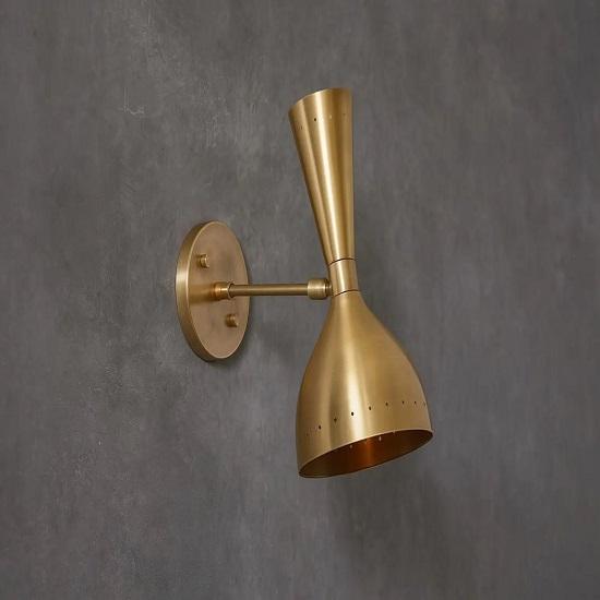 Handgjord Mid-Century Modern Diabolo Vägglampa Justerbar Rå Mässing Stilnovo Stil Sänglampa för Läsning