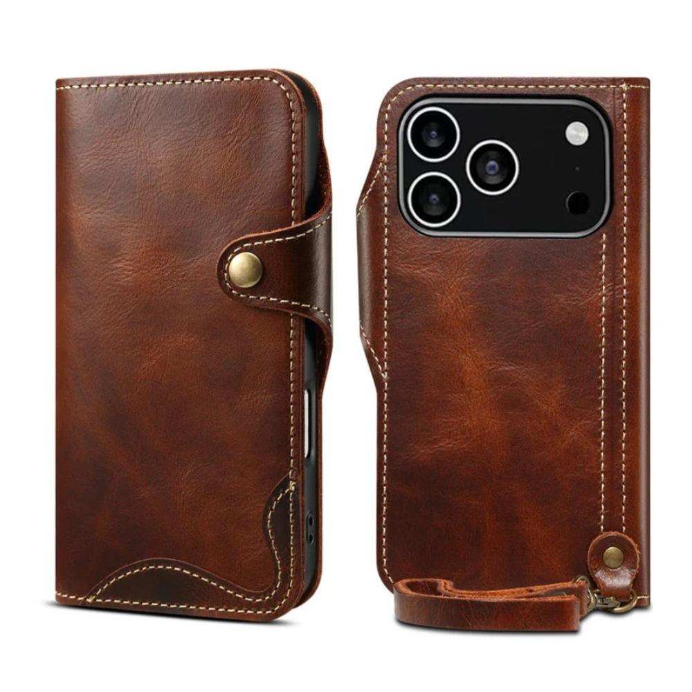 Echte Leder Flip Hülle für IPhone 18 17 16 15 14 Pro Max Luxus Hülle Retro Geldbörse Buch Hülle IPhone16 Plus IPhone17 Air