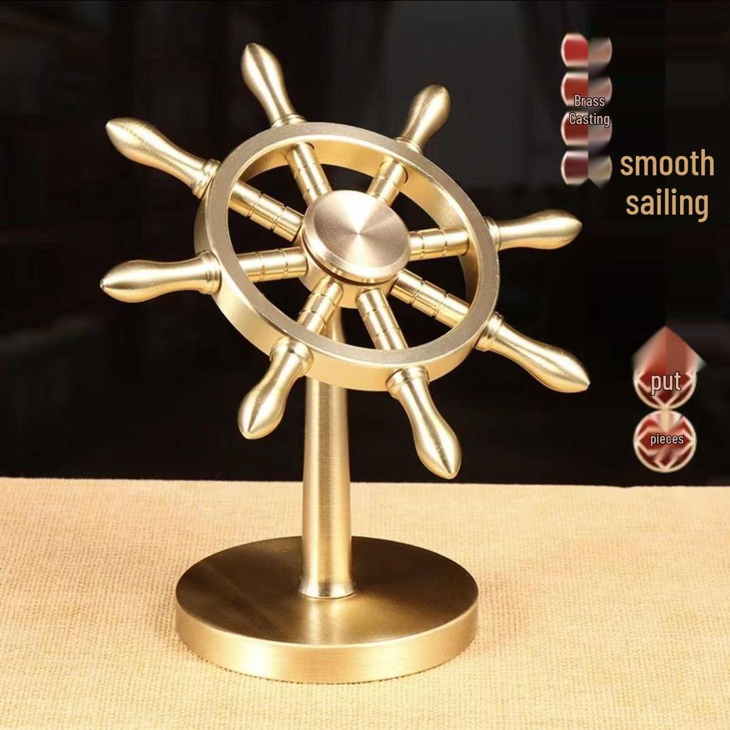Messing-Steuerrad-Schreibtischornament für den Steuermann - reibungslose Fahrt Dekompression Drehendes Ruder