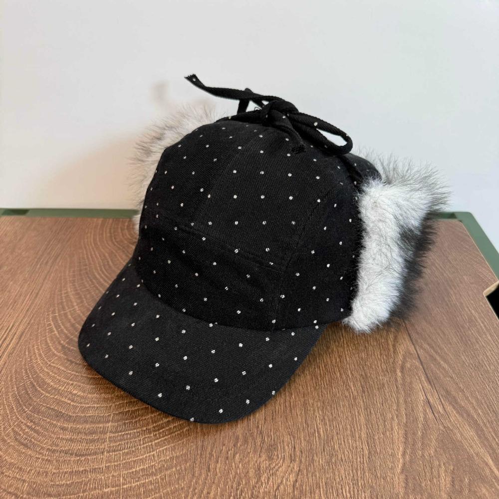 

Wool Polka Dot Lei Feng Hat Bear Ear Protection Hat Sweet Peaked Cap Winter Polka Dot