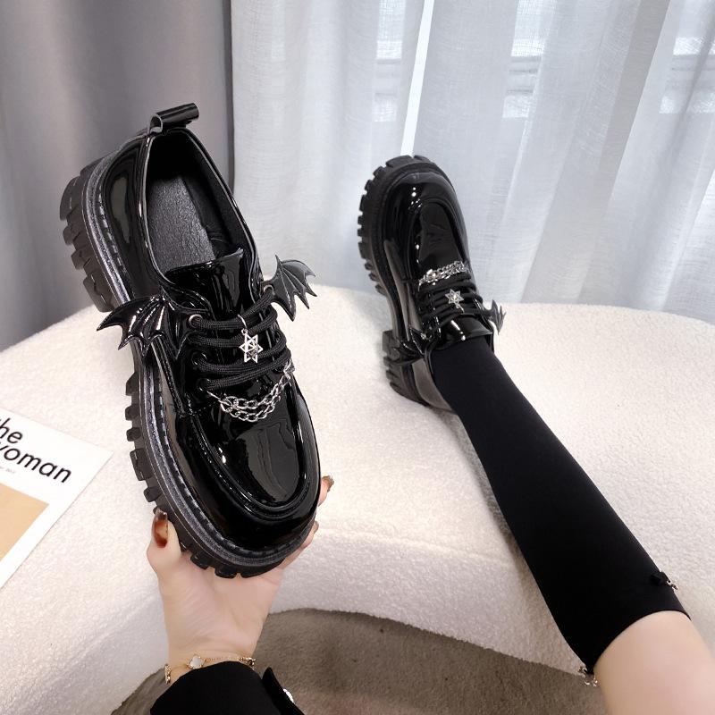 Cute Student Muffin Platform Small Leather Shoes Women's Spring and Autumn New Black Sweet Cool Mary Jane Women's Shoes