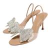 Fashion Luxury Glitter Rhinestone Bow Designer Heeled Sandals Women Summer Peep Toe Back Strap High Heels Elegant Party Wedding Shoes