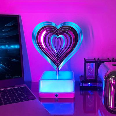 NEW Small Table Lamp 3D Stereo Rotating Atmosphere Lamp Metal Wind Spinner Indoor Bedside Lamp RGB LED Night Light Birthday Gift