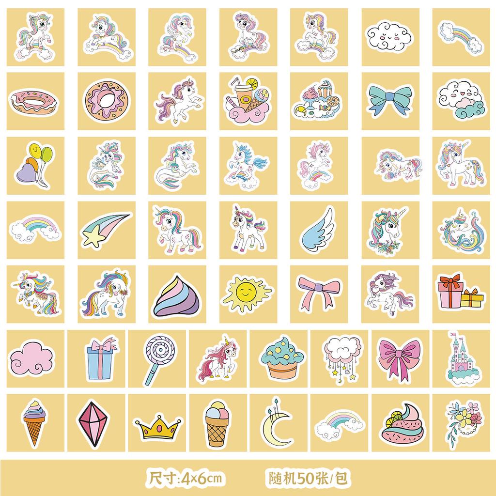 50/100 Cute Wind Unicorn Stickers Mobile Phone Water Cup Waterproof Decorative Stickers Children DIY Hand Account Stickers