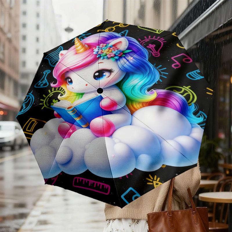 1pc Unicorn Cloud Pattern Umbrella Design Automatic Opening and Closing Umbrella, High-quality Travel Umbrella, c1128030