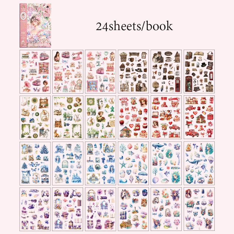 

4 styles, each with 24 sheets, vintage die-cutting and paper sticker book, DIY material sticker book for hand account