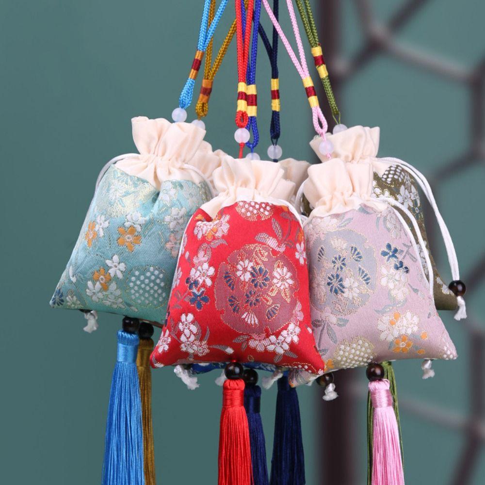 

Floral Canvas Ethnic Flower Handbag Mini Coin Purse Jewelry Packing Bag Festival