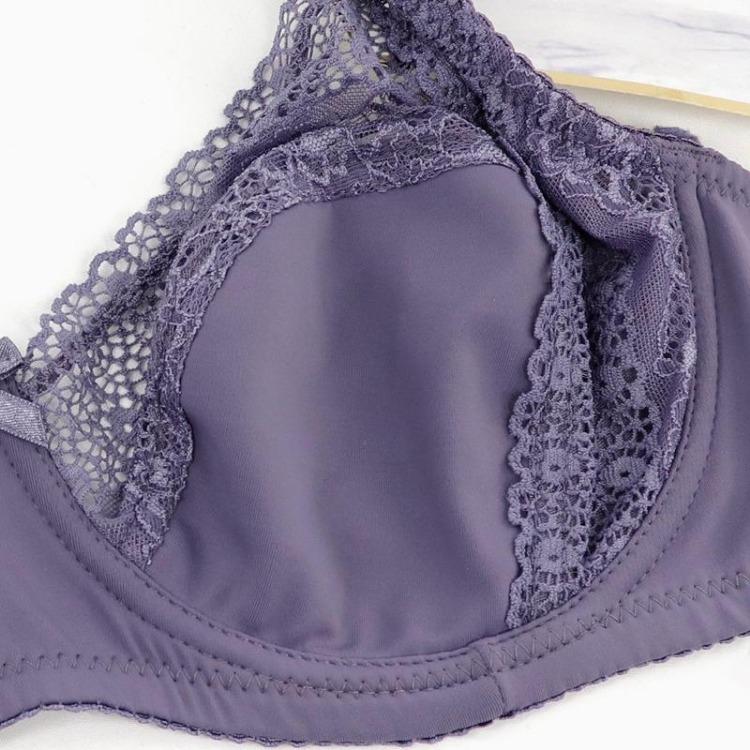 French Floral Design Plus Size Women's Full Coverage Bra Thin Breathable Single Layer Lace Underwear with Steel Support